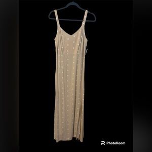 Old Navy Maxi Slip Dress Women's M Tan & White Polka-Dot